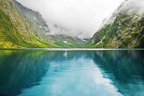 природа, озеро, горы, облака, туман