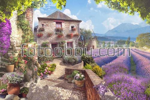 терраса, поле, улица, город, мельница, горы