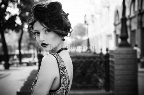 девушка, ретро, взгляд, платье