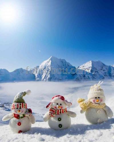 Снеговик, горы, небо, солнце, для детей
