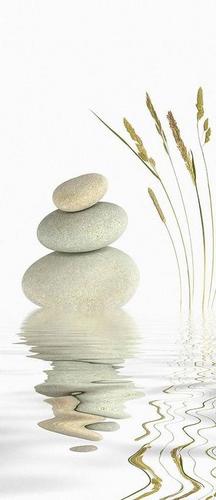 камни, круглые, вода, трава, отражение