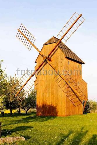 природа, мельница, поле, трава, сад