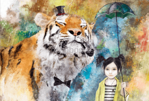 лев ,девочка ,зонт ,бабочка ,шляпа ,