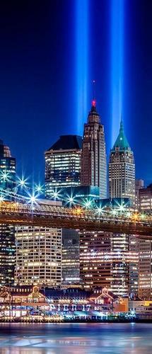 звезды, фонари, мост, вода, дома