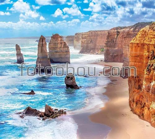 море, пляж, песок, скалы, горы