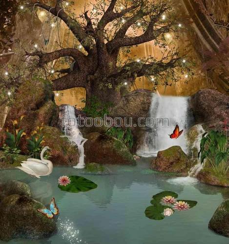 природа, дерево, озеро, сказка, для детей, лебедь
