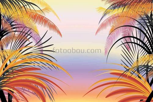 абстракции, пальмы, джунгли, небо, панорама