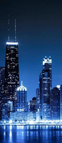 город, фонари, вода, ночь, высотки