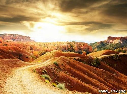 дорога, горы, закат, тропа