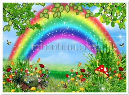 природа, детские, радуга, цветы, листья, бабочки