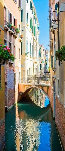 дома, река, мост, окна, небо