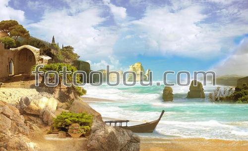 море, пляж, лодка, город, улица