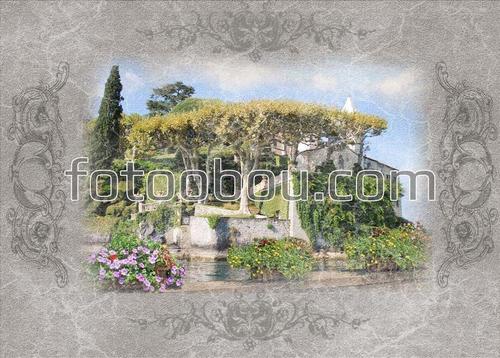 сад, парк, деревья, цветы, природа, рамка