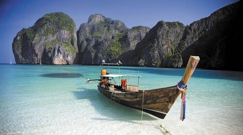 лодка, песок, море, горы