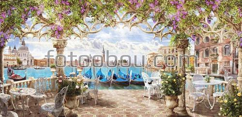 кафе, беседка, терраса, италия, венеция, набережная, канал