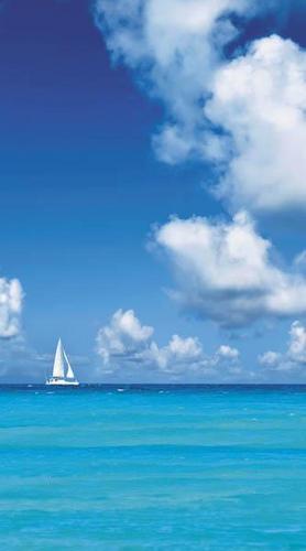 вода, океан, парусник, небо, облака, синий, белый