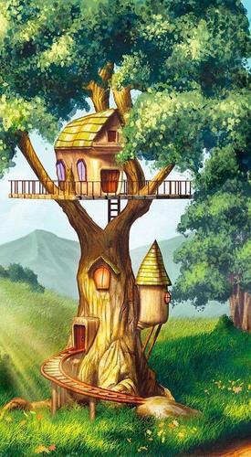 дерево, дом, трава, зеленый