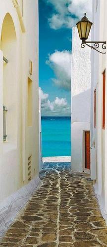 улица, фонарь, дом, белый, море, небо, облака
