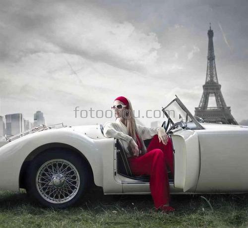 париж, франция, девушка, автомобиль, ретро, мода