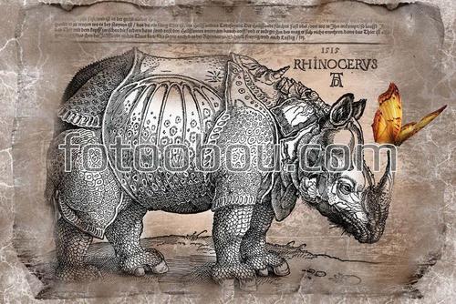 носорог, бабочка, рисунок