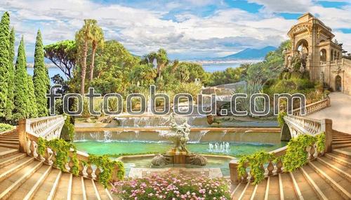 парк, фонтан, каскады, лестницы, природа