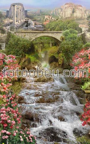 пороги, каскады, река, мост, горы, античность, руины