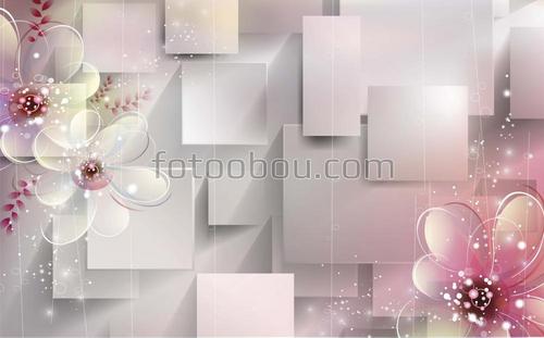 3Д, стереоскопические, квадраты, цветы