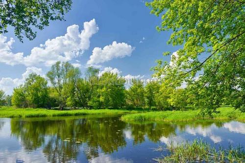 озеро, деревья, небо, облака, отражение, 