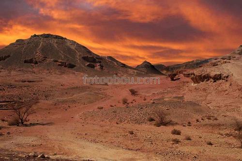 пустыня, песок, закат, небо, облака, горы