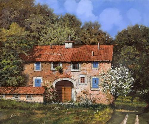 домик, лес, деревья, сад, яблоня