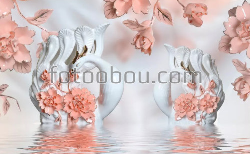 фарфоровые лебеди, 3д, 3d, на стену, стена, дизайнерские