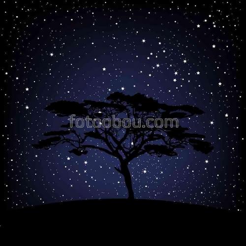 природа, звезды, небо, ночь, дерево