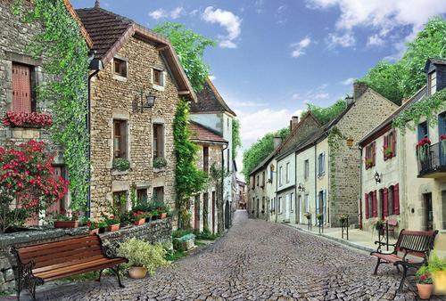 улица, старый город, мостовая, цветы