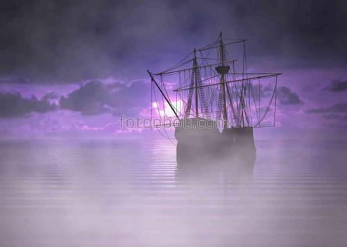 корсары, пираты, море, корабль, ночь, туман