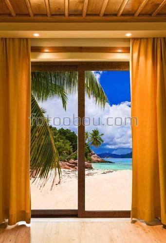 вид из окна, море, пляж, песок, пальмы