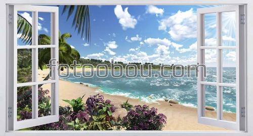 вид из окна, море, джунгли, пляж, песок