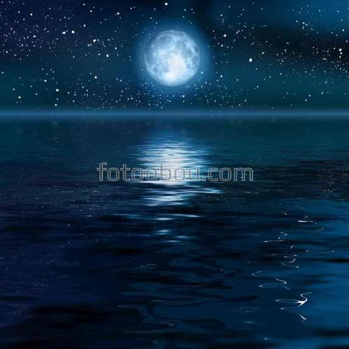 природа, луна, море, вода, небо, облака