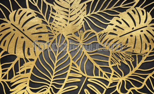 листья, золото, 3д, 3d, стереоскопические, на стену, лофт