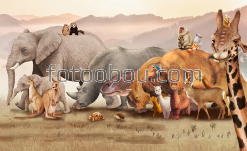 носорог, слон, бык, кенгуру, олень, единорог, обезьяна, сафари, жираф
