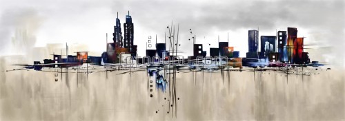 абстракция, город, дома, серый, синий, черный, красный