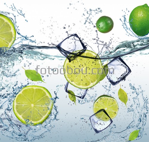 вода, лед, лайм, лимон, листок