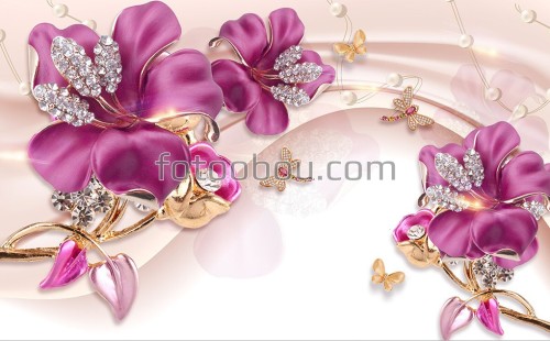 цветок, фиолетовые, стразы, бабочки, роза