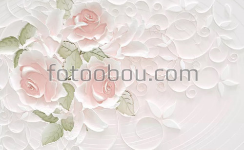 нежные розы, цветы, бутоны, узор, розовые, барельеф, на стену, стена, 3д, 3d, дизайнерские