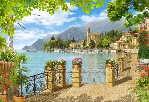 Италия, набережная Италии, лето, море, цветы