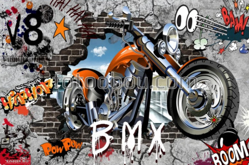 Мотоцикл из стены, стена, мотоцикл, BOOM, 3D, 3Д, дизайнерские