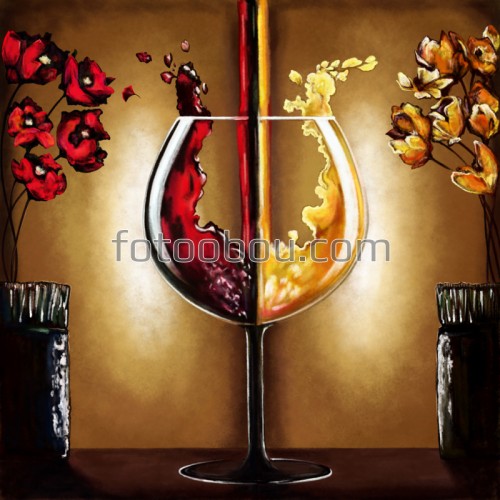 вино, красный, белый, цветы, ваза, желтый