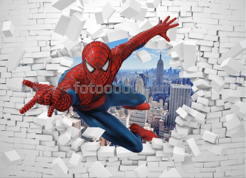 3д, Человек паук, супер герой, детские, на стену, для мальчика, кирпич