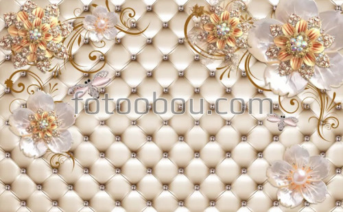 цветы, стразы, жемчуг, 3д, 3d, коретная стяжка, на стену, стена, дизайнерские