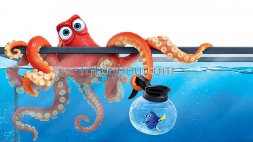 осьминог, мультфильм, рыба, аквариум, вода