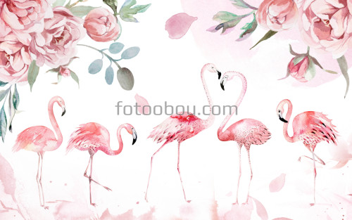 фламинго, птицы, розы, цветы, цветок, розовые фламинго